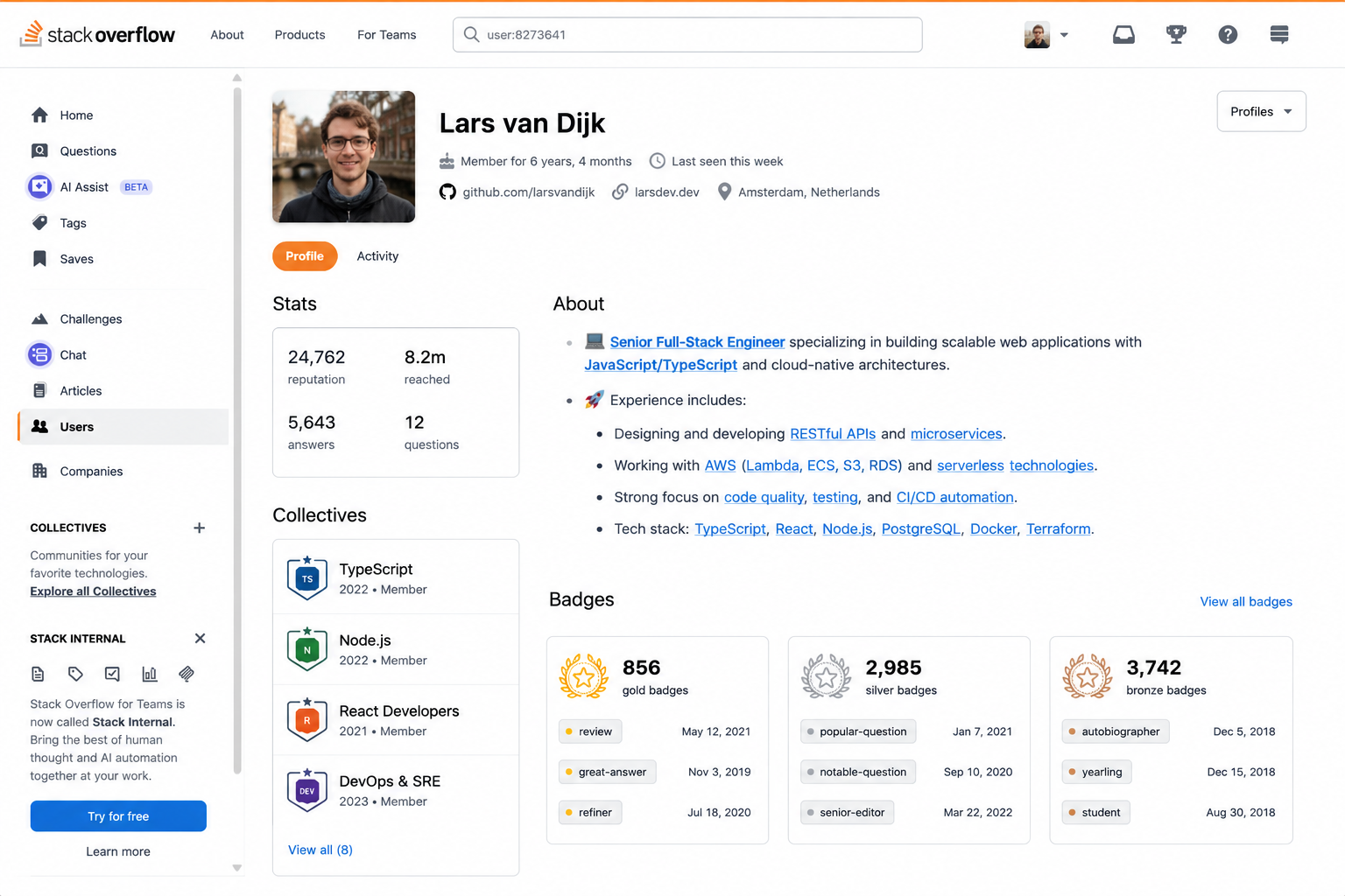 Stack Overflow reputation score showing community-validated technical answers