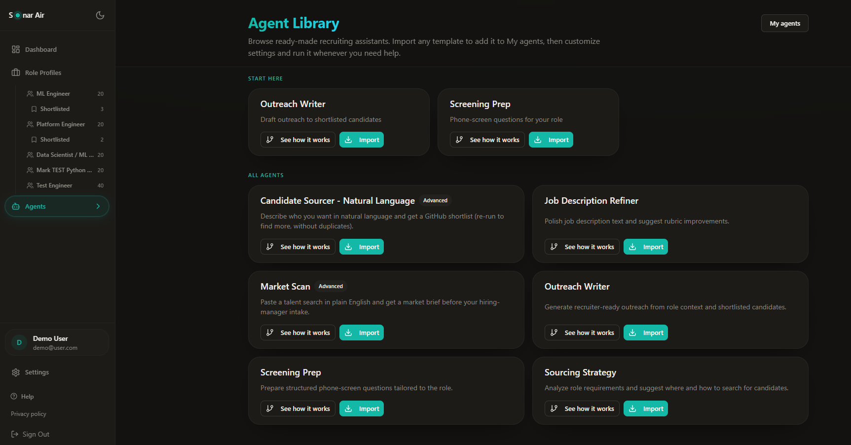 The Agent Library in Sonar Air
