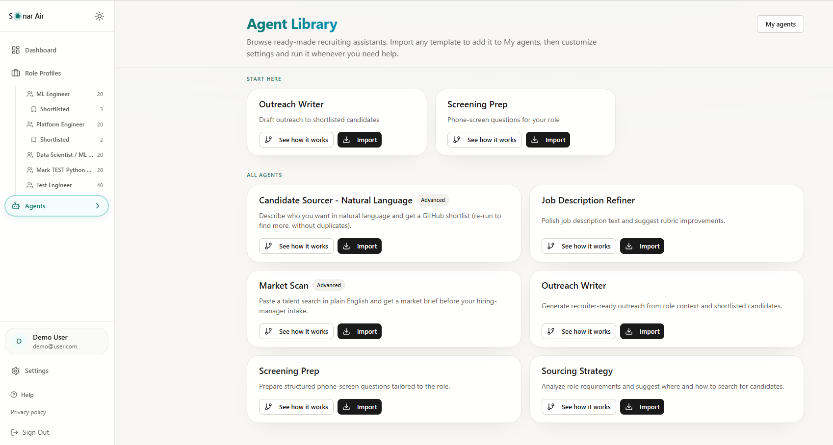 The Agent Library in Sonar Air