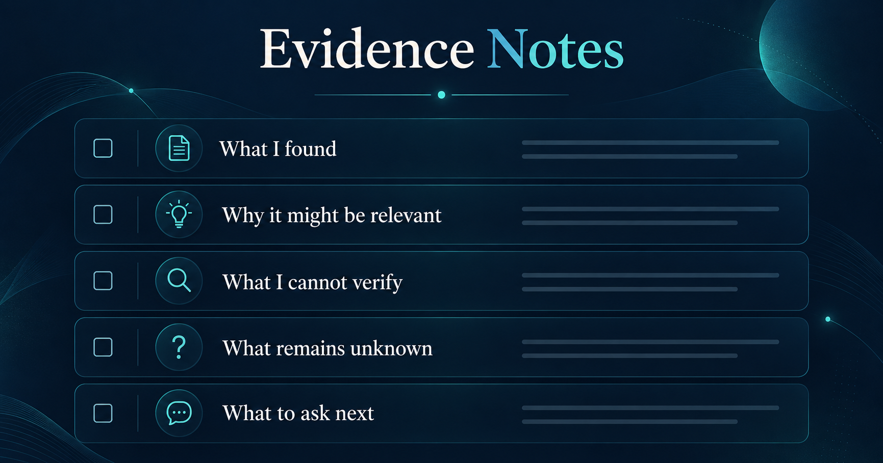 Recruiter evidence notes checklist with five interpretation prompts